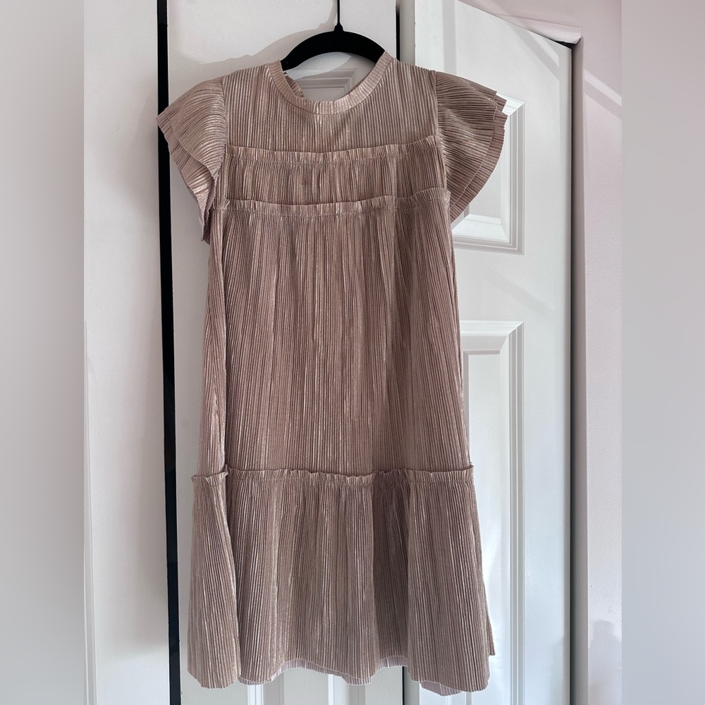 Girls J Crew gold shimmer pleated dress size 8